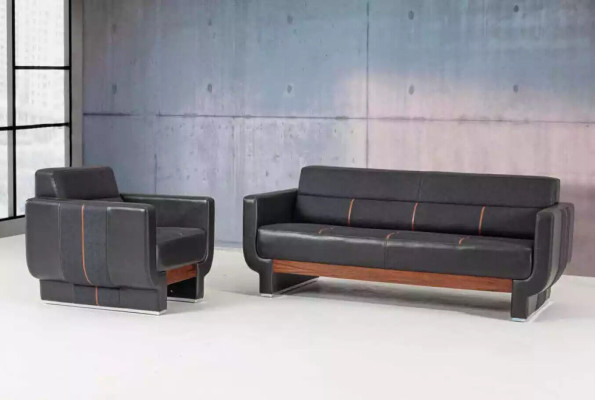 Black three-seater couch modern leather furniture office furnishings upholstery