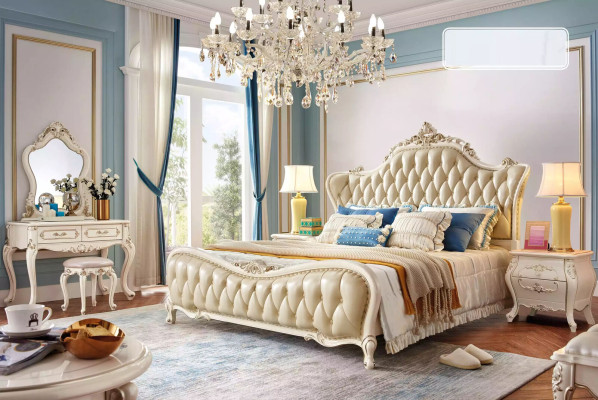 Bedroom set classical furniture dressing table with mirror stool 2-piece set