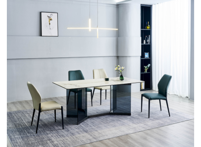 Modern dining set designer dining table 6 upholstered chairs 7-piece set