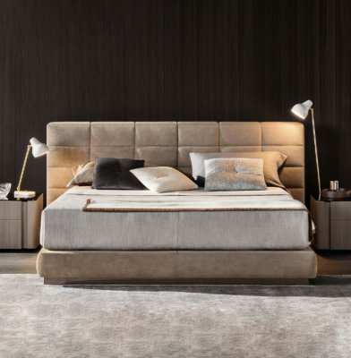 Beige double bed bedroom furniture modern beds luxury wood frame