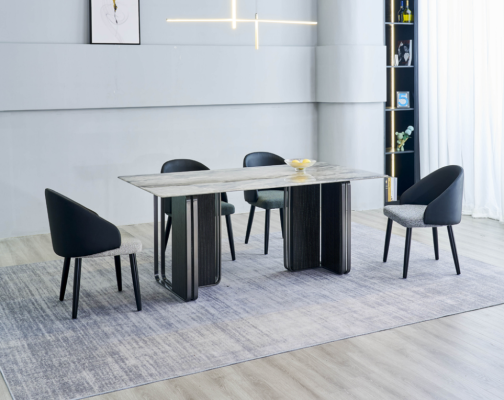 Noble dining room furniture designer dining table 6x faux leather chairs 7-piece set