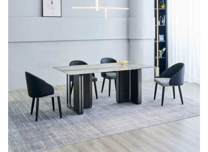Noble dining room furniture designer dining table 6x faux leather chairs 7-piece set