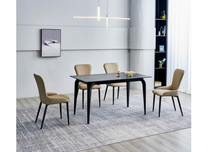 Modern gray dining table designer 6x textile chairs wood dining set