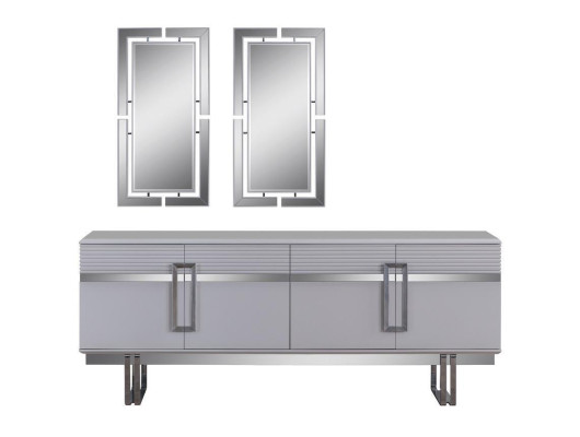 Design dining room set: dining table + 4 chairs + sideboard with 2 mirrors, 8 pieces.