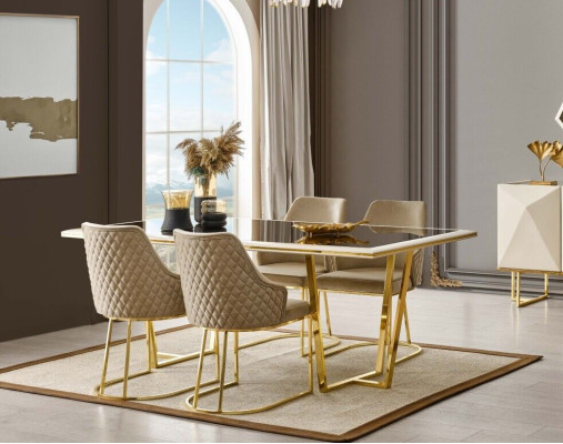 Luxury Dining Area Dining Group Dining Table Chairs Beige Set 11-piece Dining Room