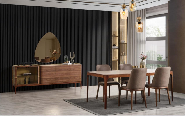 Complete dining room dining set dining corner dining table chairs 9-piece wood brown