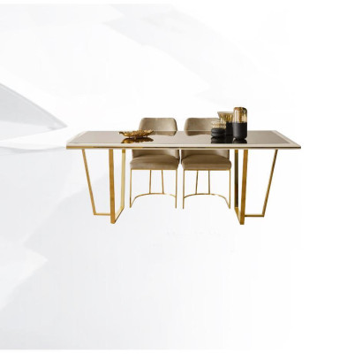 Modern dining group luxury dining corner dining table dining table chairs 7-piece beige gold set