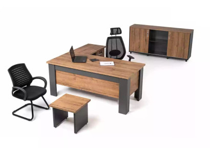 Brown office set complete study room suite desk cabinet corner desk