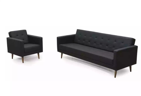 Black Sofa 3 Seater Office Textile Furniture Couch Upholstery Fabric
