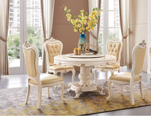 Dining Room Set Round Dining Table 4x Chairs Chesterfield Luxury Set