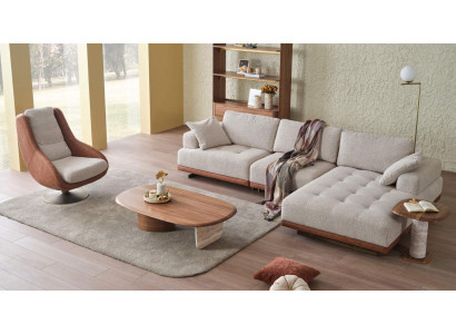 Stylish living room set 2-piece. Luxury corner sofa L-shape + armchair designer set