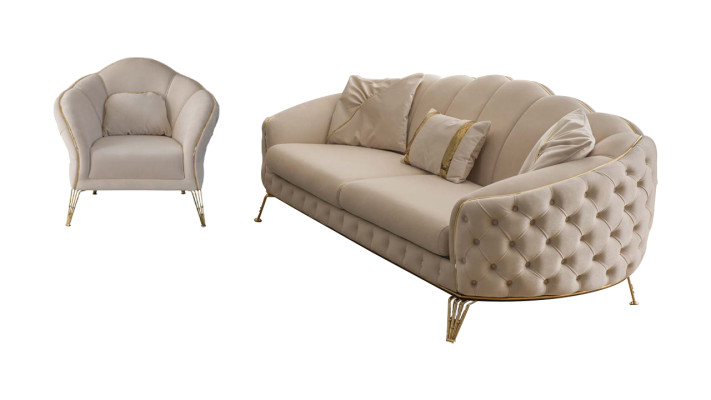 Modern beige living room set sofa 3-seater armchair fabric armchair living room