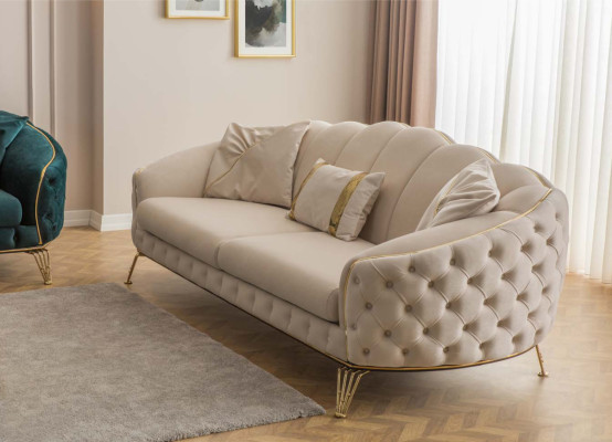 Modern beige living room set sofa 3-seater armchair fabric armchair living room