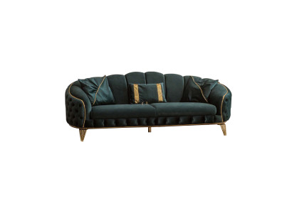 Modern Chesterfield Green Sofa 3-Seater Couch New Fabric Metal