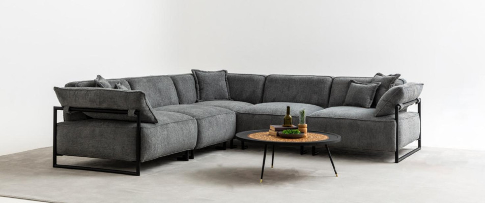 Fabric sofa couch living landscape corner design modern sofa sectional L-shape gray