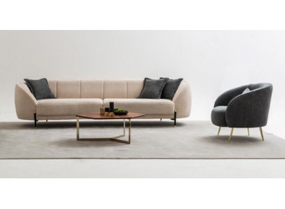 Modern armchair upholstered sofa 3-seater beige high-quality sofas design textile new