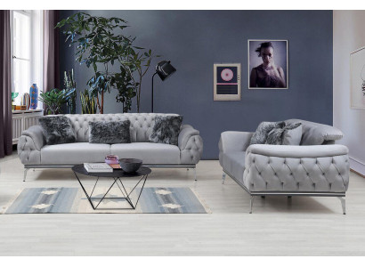 Gray living room fabric sofa modern design Chesterfield textile material