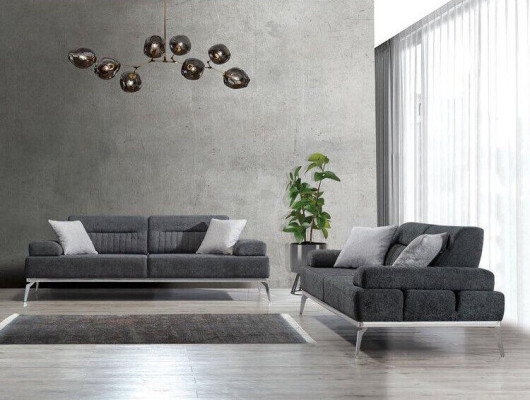 Fabric Sofas Living Room Set 2-Piece Gray Color Textile Material Modern Design