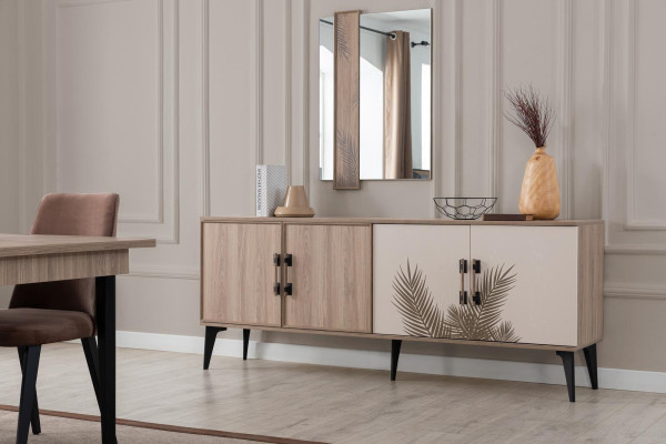 Brown dining room set luxury dining table 4x chairs sideboard mirror
