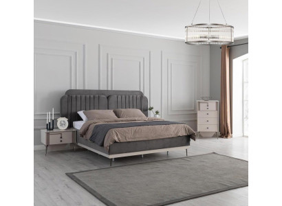 Bedroom Modern Set Gray Double Bed 2x Designer Bedside Tables 3-piece Set