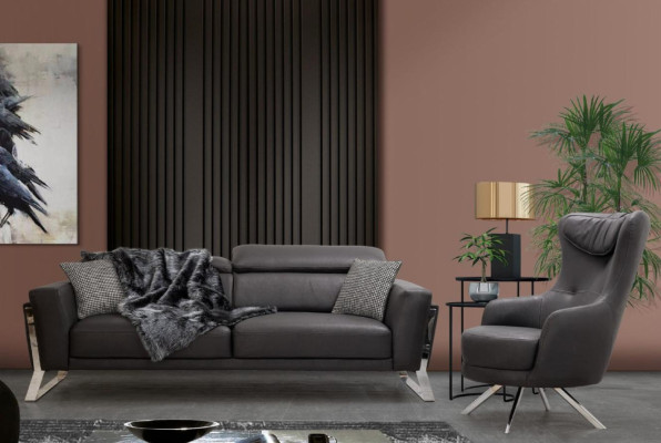 Black leather armchair wingback chair living room luxurious single-seater furniture