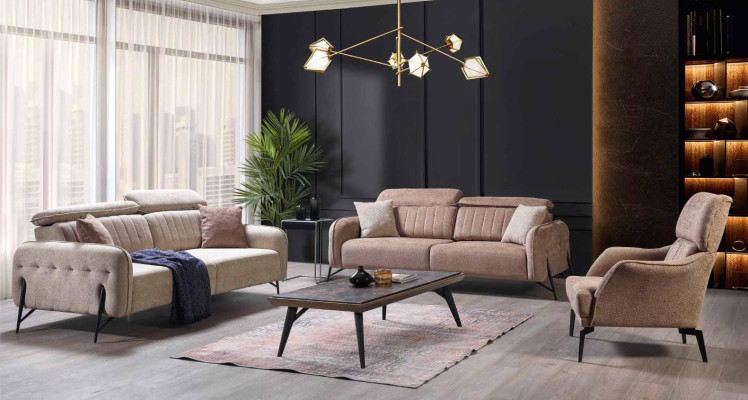 Beige Living Room Set Luxurious 3x Sofas Stylish Upholstered Armchair 3-piece Set