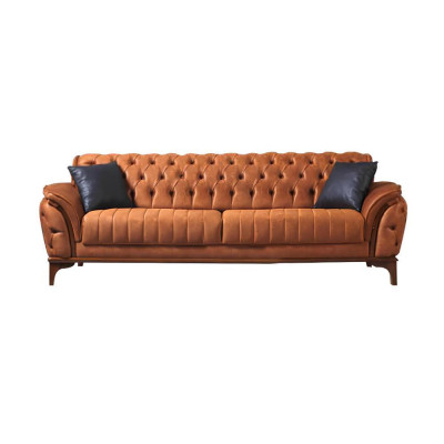 Chesterfield sofas designer living room set upholstery 2x fabric sofas.