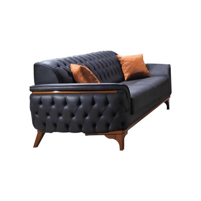 Chesterfield sofas designer living room set upholstery 2x fabric sofas.