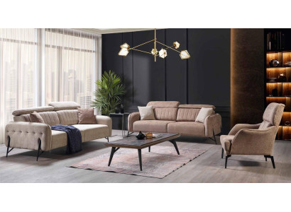 Designer beige living room seating set 2x sofas 2x armchairs luxury furniture