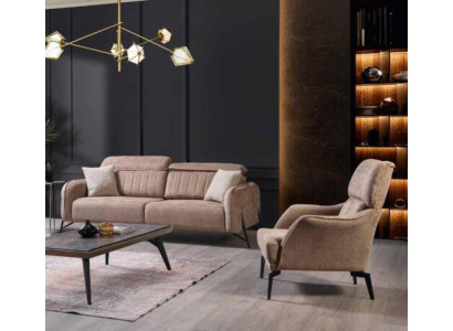 Beige living room fabric sofa, luxurious armchair, 3-seater, single-seater, 2-piece set