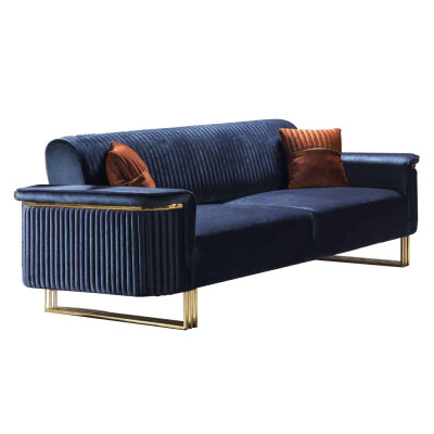 Blue Living Room Set Designer 3-Seater Upholstered Armchair Luxury Furniture 2 Pieces