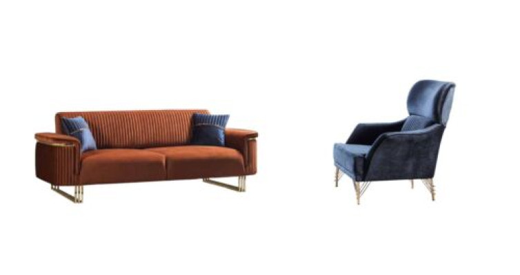 Luxury living room furniture designer brown sofa exclusive armchair 2-piece set