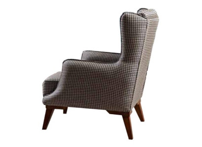 Checkered armchair upholstery 1-seater gray living room fabric reclining armchair