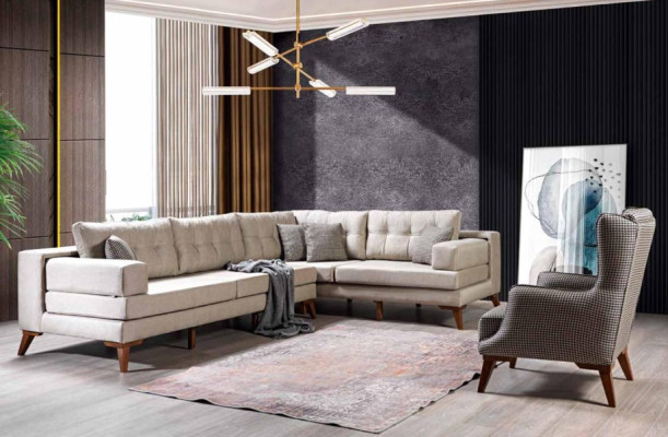 Checkered armchair upholstery 1-seater gray living room fabric reclining armchair