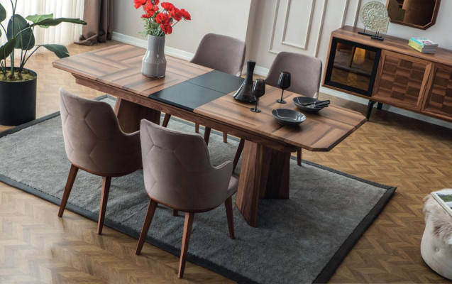 Stylish dining set exclusive wooden table designer sideboard chairs 10-piece