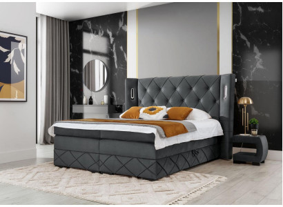 Bedroom bed double textile beds upholstered complete 2x nightstands wood