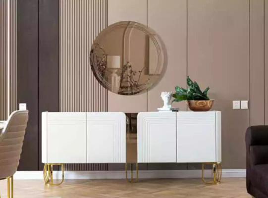 Dining room set, table, 6x chairs, sideboard, mirror, 9-piece group set