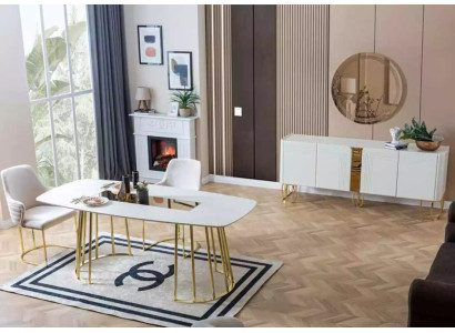 Dining room set, table, 6x chairs, sideboard, mirror, 9-piece group set