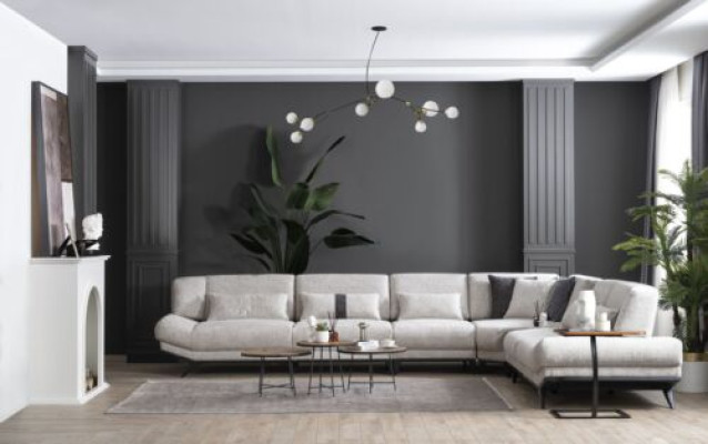 White living room furniture corner sofa L-shaped couch side table sofa 2-piece set