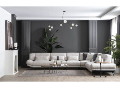 White living room furniture corner sofa L-shaped couch side table sofa 2-piece set