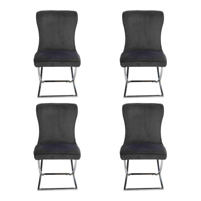 Chesterfield Black 4x Chairs Without Armrests Metal Frame Dining Chairs