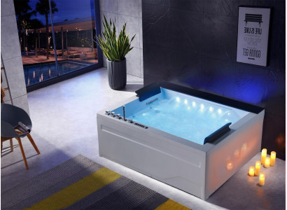 Whirlpool bathtub for 2 people with LED lighting and hydrotherapy.