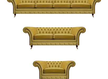 Yellow Luxury Complete Living Room Sofa Set Textile Chesterfield Furnishings