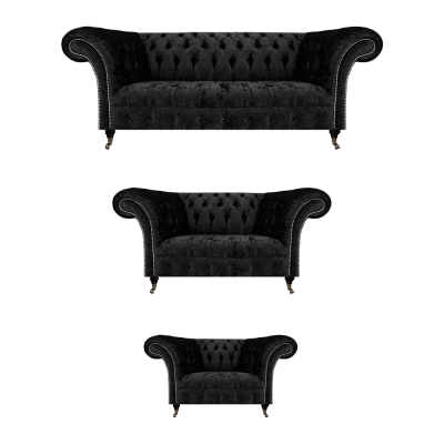 Luxury Black Complete Chesterfield Sofa Set Living Room Armchair New
