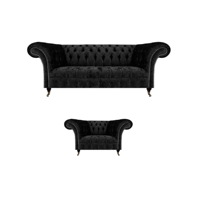 Black Complete Chesterfield Upholstered Seat Furniture Luxury Living Room