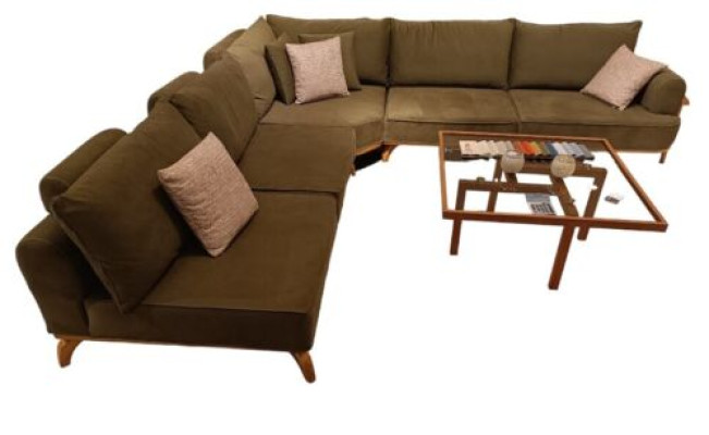 Brown corner sofa luxurious living room L-shape couch designer upholstered furniture