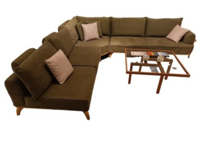 Brown corner sofa luxurious living room L-shape couch designer upholstered furniture