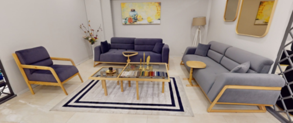 Blue-Grey Seating Set Modern Couches Designer 3-Seater Luxury Armchair