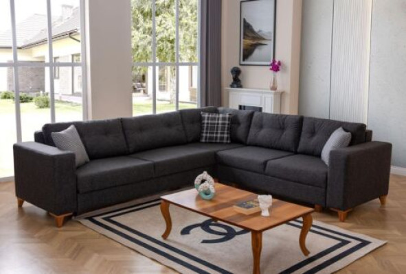 Exclusive dark grey corner sofa living room upholstered couches L-shaped sofa
