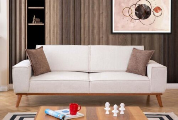 White upholstered couch living room designer fabric sofa luxury noble seating furniture